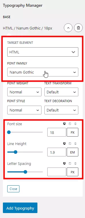 Typography Manager에 나눔고딕 폰트 등록