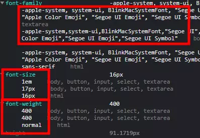 웹사이트 폰트 정보 확인: 개발자 도구 > computed 탭 > 스크롤 후 font 찾기