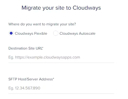 워드프레스 사이트 이전 :클라우드웨이즈 정보 입력 1 : Cloudways Flexible, Cloudways Autoscale